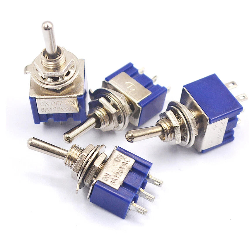 MTS & PS Series Mini Toggle Switch — 3/6/9/12 Pin, 2-Way/3-Way, Red & Blue