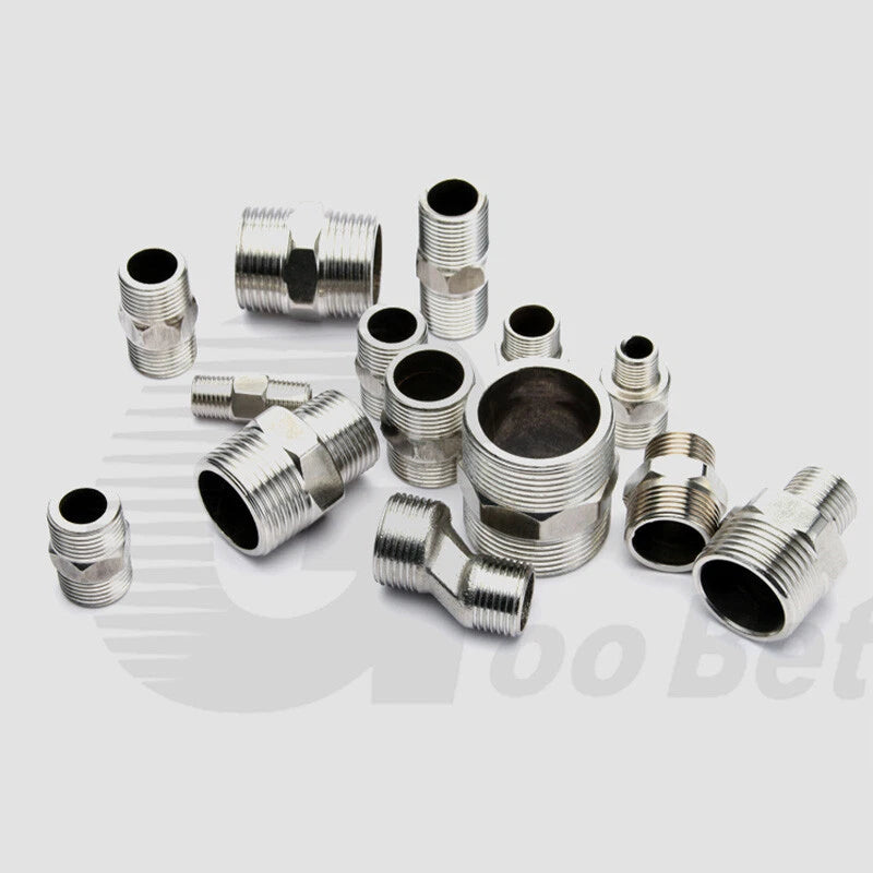 Stainless Steel Hex Nipple BSP Pipe Fitting — Male Thread Adapter 1/4" to 1-1/4"