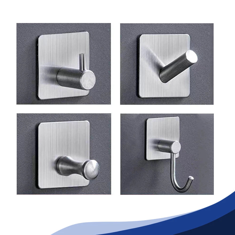 No Drill Self Adhesive Hooks Hanger Stainless Sticky Wall Hook Black/Silver/Gold