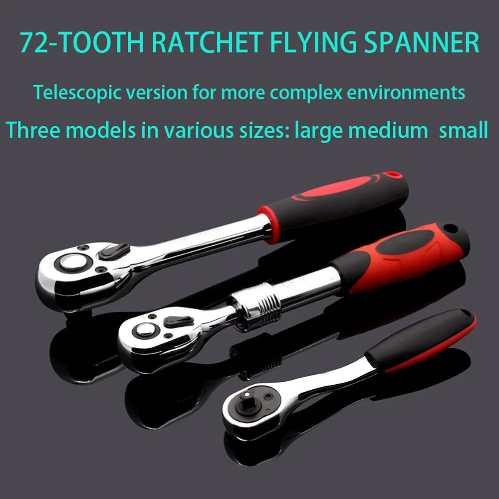 Drive Socket Ratchet Handle Wrench 24/ 72 Teeth Quick-release Reversible Sleeve