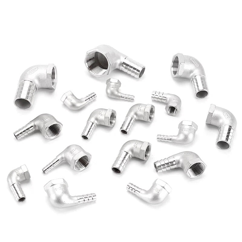 Stainless Steel Female Fitting x Barb Hose Tail End Elbow Connector 1 4" - 11 2"