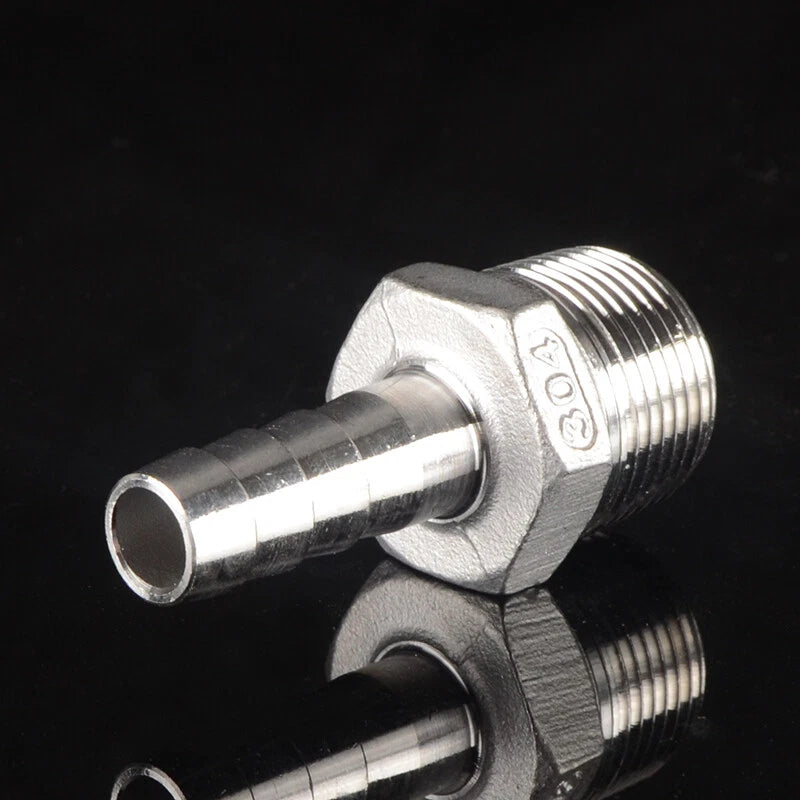 BSP Stainless Steel Male Hose Barb Fitting — 1/2" & 3/4" to Barb Connector