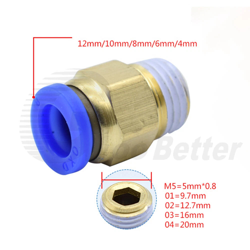 Pneumatic Push Fit Connector Hose Tube Pipe Joiner 4mm–16mm × PT Thread