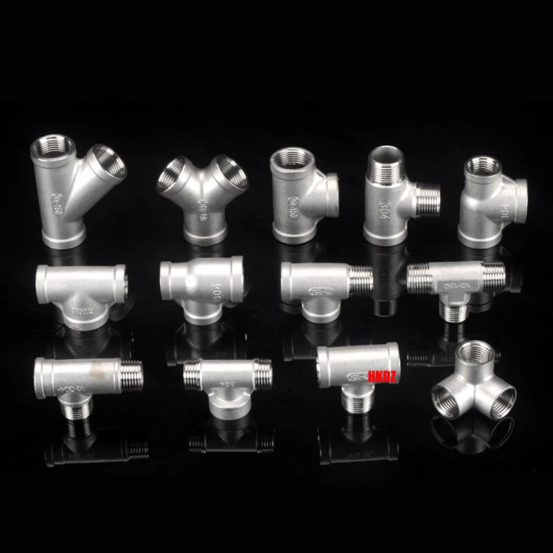 304 Stainless Steel BSP 3-Way Pipe Fitting — 1/4" to 2" Female & Male Thread Tee Connector