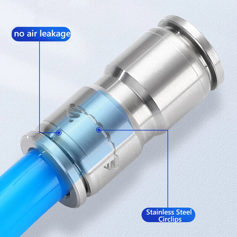 Stainless Steel Pneumatic Push Fit Connector Elbow Tee Straight Air Hose Tube