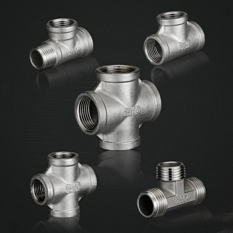 304 Stainless Steel BSP Pipe Fittings — Tee, Cross & Reducing Connectors 1/8"–2"