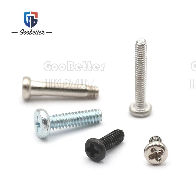 M1.6 & M1.7 Phillips Pan Round Head Machine Screws – Carbon Steel, Brass or Stainless, Lengths 1.5–22mm