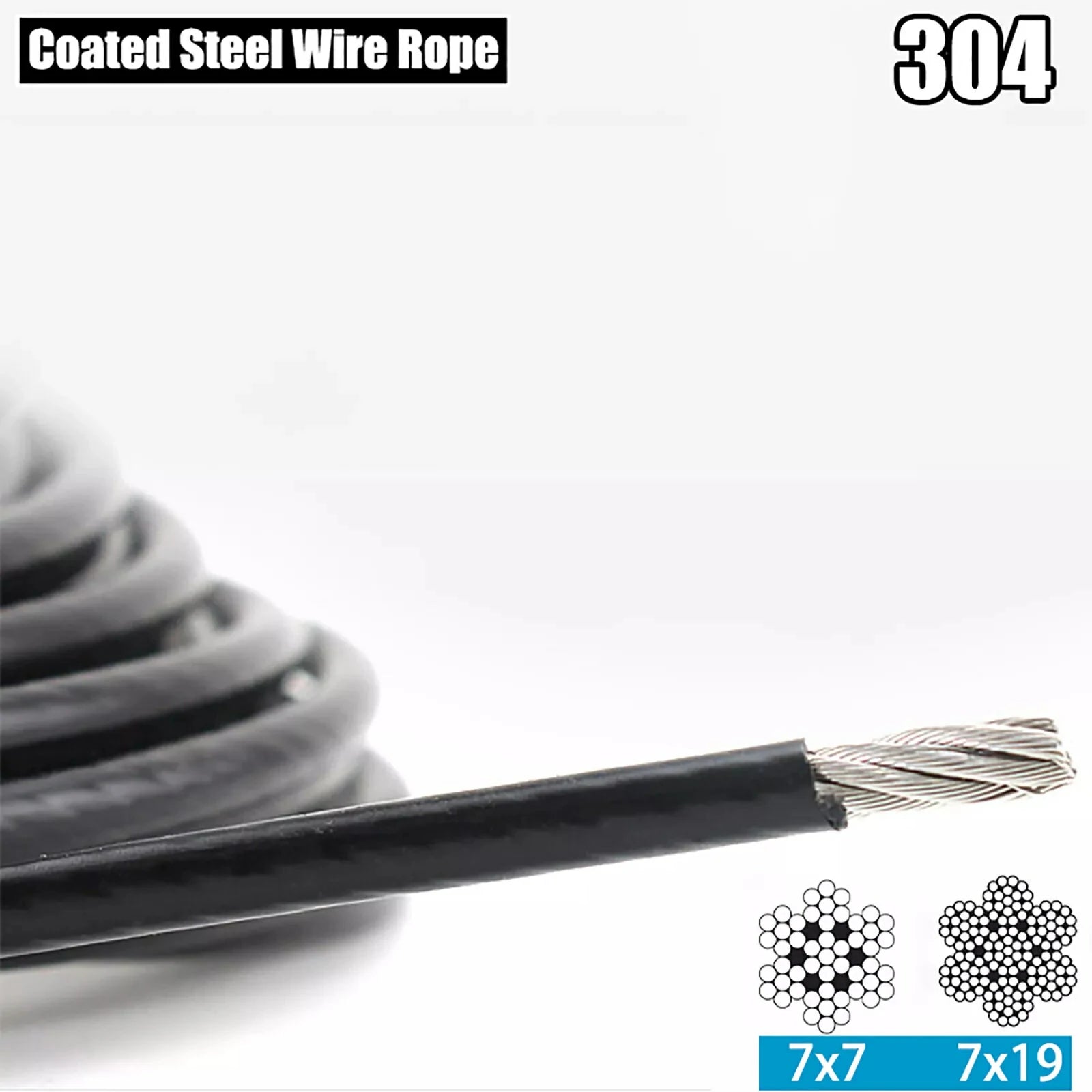 Stainless Steel Wire Rope Cable Black PVC Plastic Coated 1mm 2mm 3mm 4mm 5mm 6mm - HomeDIYer