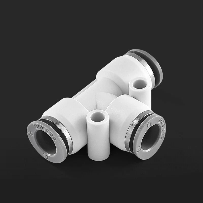 Pneumatic Push Fit T-Shape 3-Way Connector — Air & Water Tube Joiner, 4mm–12mm