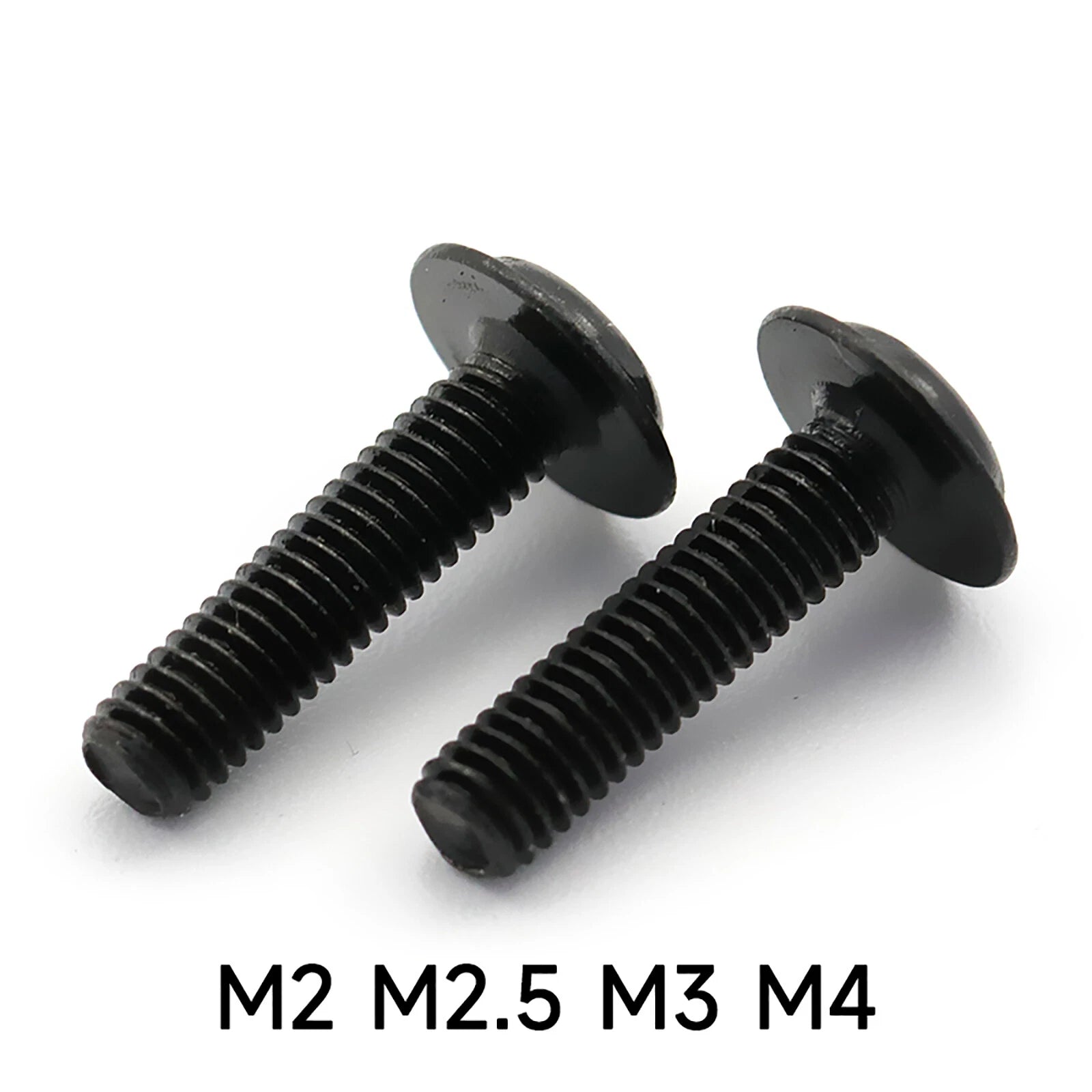 M2 M2.5 M3 M4 Flanged Button Head Phillips Machine Screws – Black Zinc, 100-Pack