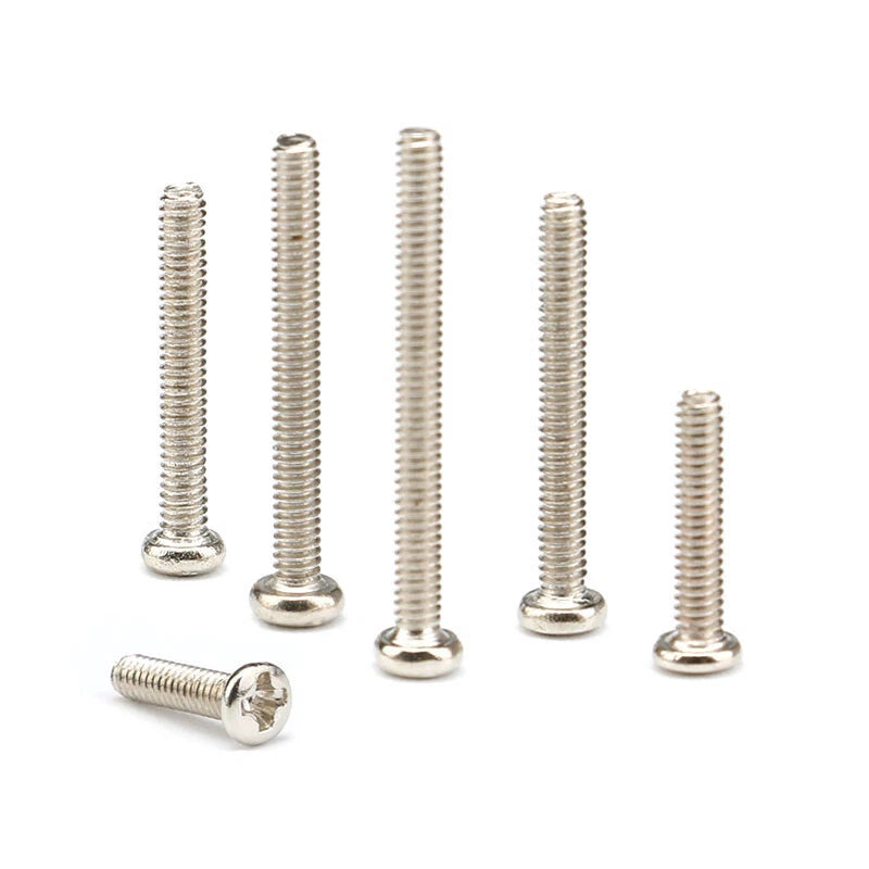 M2 Phillips Pan Head Machine Screws – Carbon Steel Nickel-Plated (2mm Diameter, 3–20mm Lengths)