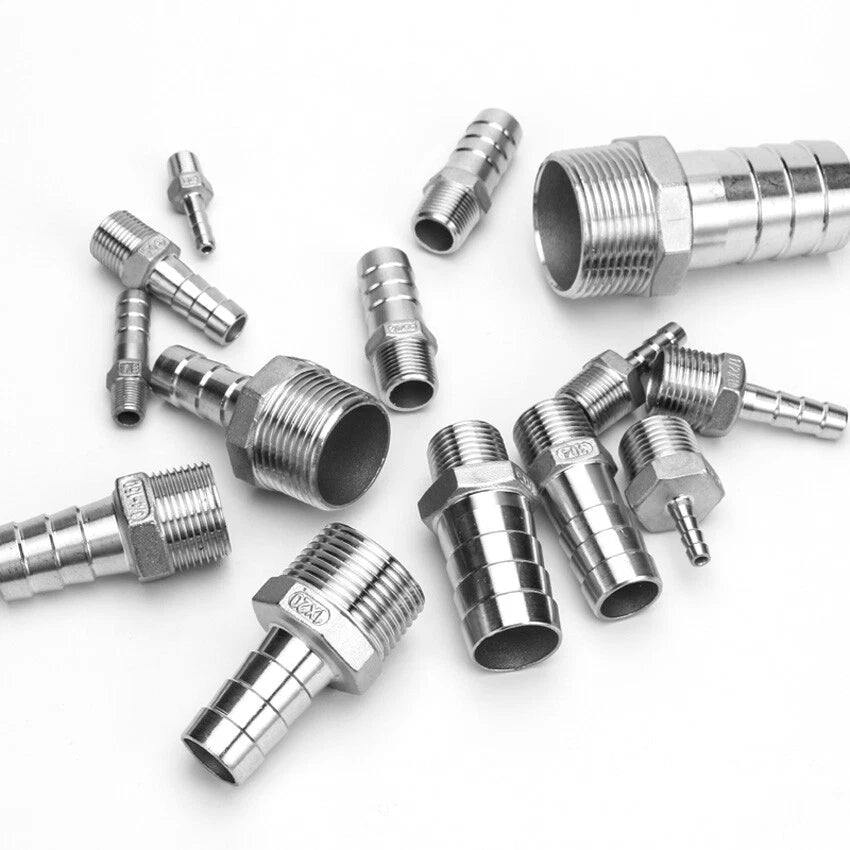 BSP Stainless Steel Male Thread Barb Hose Tail Connector — 1/8" to 2"