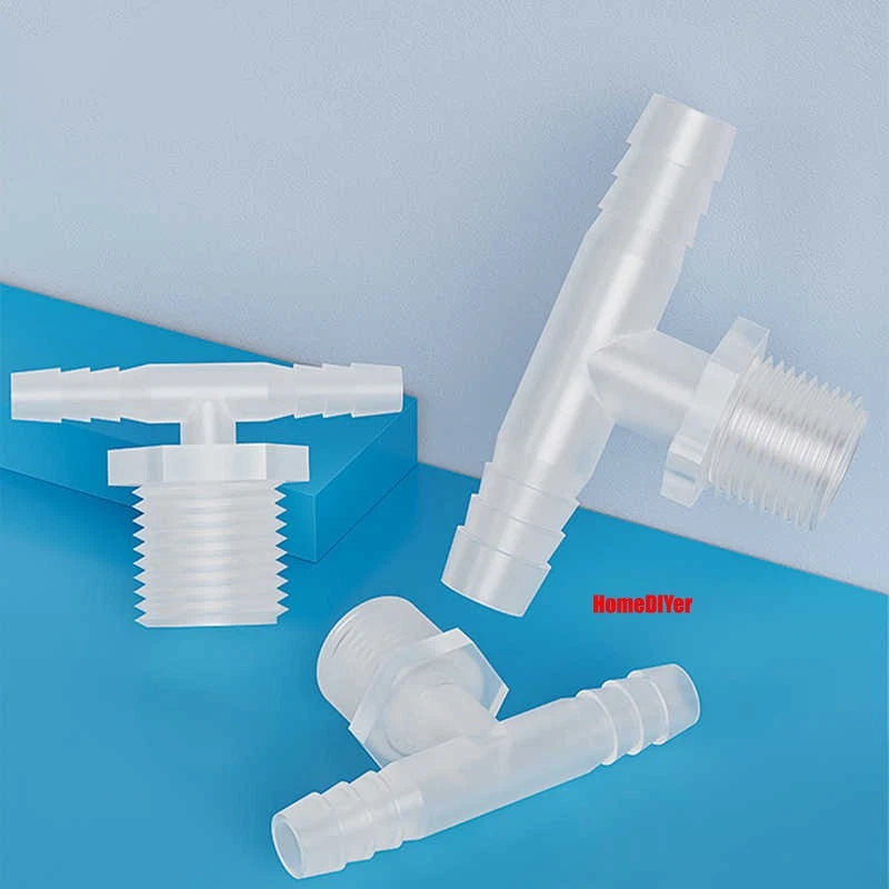 T Piece Joiner 3-Way Plastic Barb Connector | Pipe Hose Male Thread Fitting