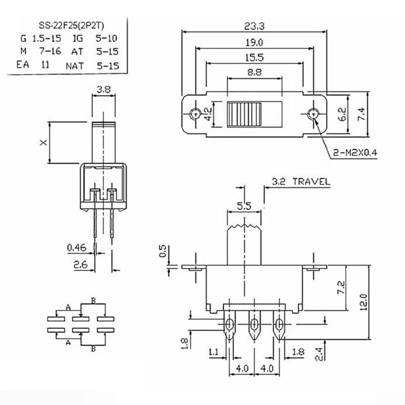 2-Position Mini SPDT PCB Slide Switch 6-Pin (5mm / 6mm) — Micro Interrupt Toggle