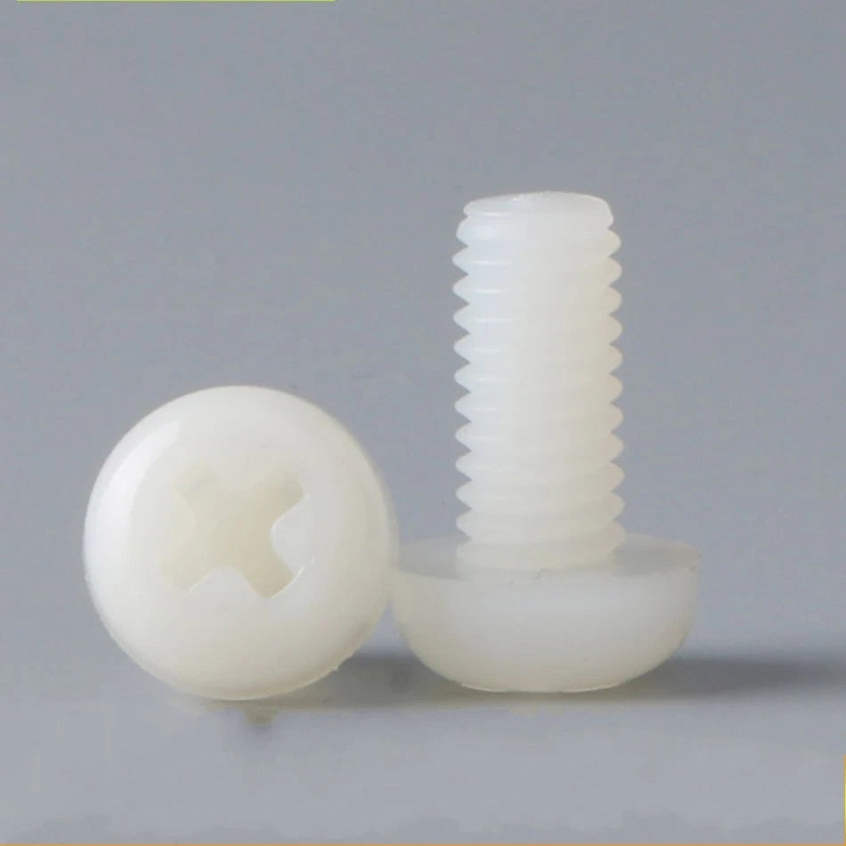 White Nylon Pan Head Phillips Machine Screws M4 M5 M6 — Non-Conductive PA66 Plastic Screws 6mm to 50mm