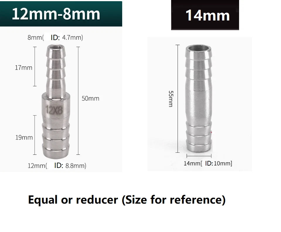 Stainless Steel Straight Hose Joiner Barbed Connector — Air Fuel Water Pipe