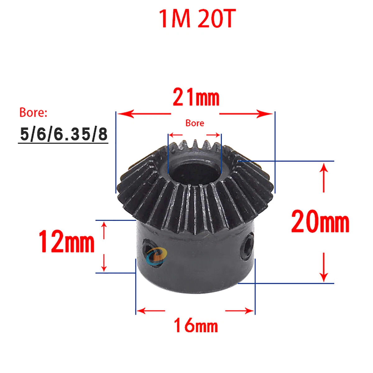 1 Mod Bevel Gear 20T/25T/30T Bore 5-12mm 90°1:1 Pairing Metal Transmission Gear