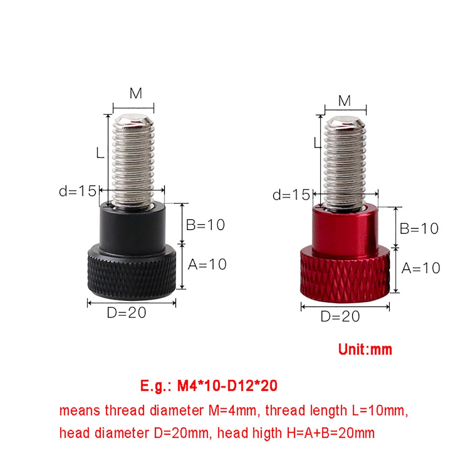 M8 M10 Steps Knurled Thumb Screws, Aluminium Handle + Stainless Steel Thread Rod
