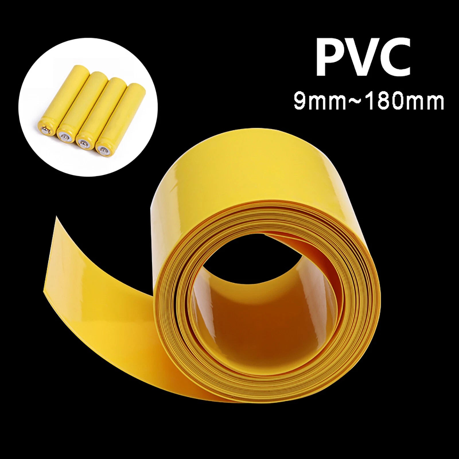 Yellow PVC Heat Shrink Tubing — 9mm to 180mm Flat Width, 1m to 200m Rolls