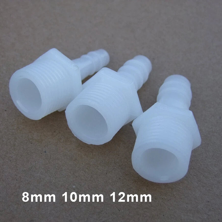 Plastic Barbed Hosetail Connector 8mm 10mm 12mm x Male G1/2" — Pond Pool Hose Adaptor