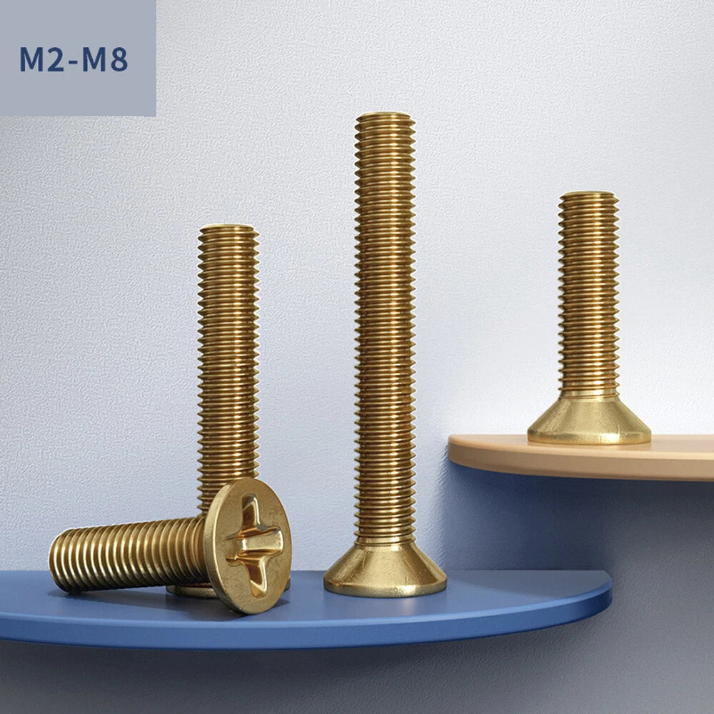 M2 M2.5 M3 M4 M5 M6 Solid Brass Countersunk Head Phillips Machine Screws – 4 to 40mm
