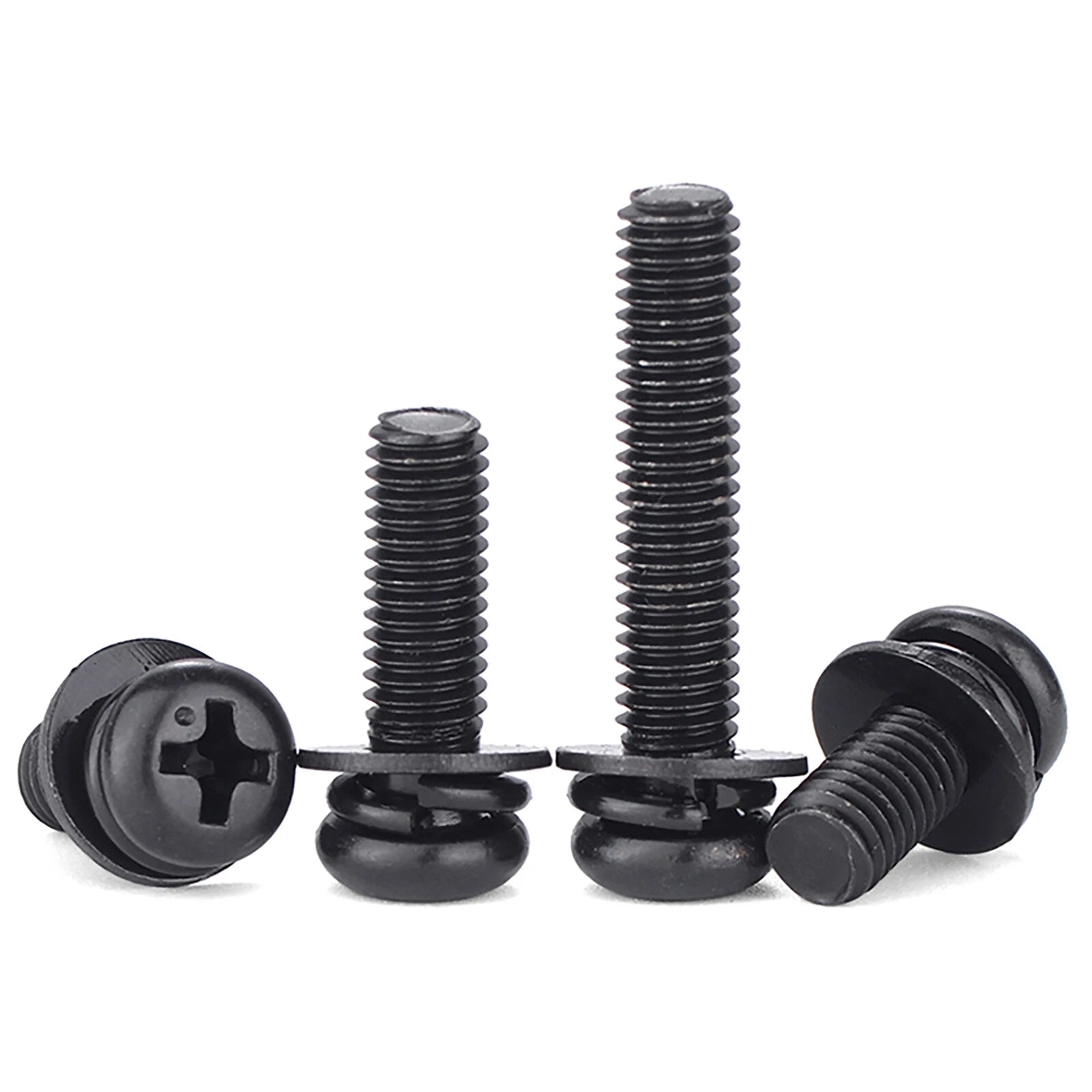 M3 M4 M5 M6 M8 Black Zinc Pan Head Machine Screws with Spring & Flat Washers