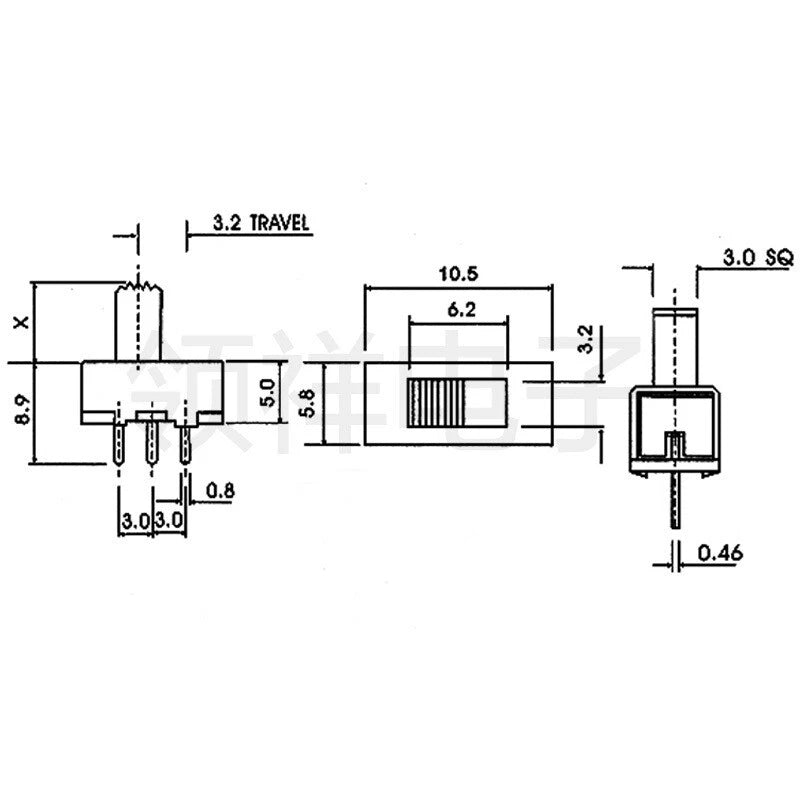 3-Pin SPDT PCB Slide Switch — 2-Position Mini Toggle, 2/3/4mm Handle Height
