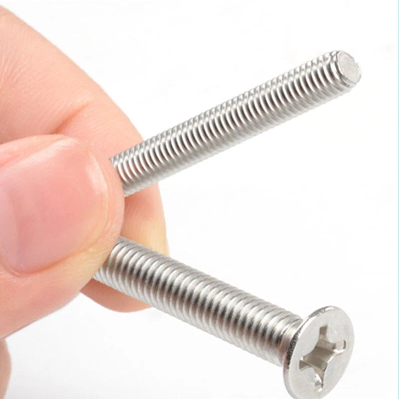 M1.6–M4 Phillips Wafer Flat Head Machine Screws – 304 Stainless Steel, Fully Threaded (3–70mm)
