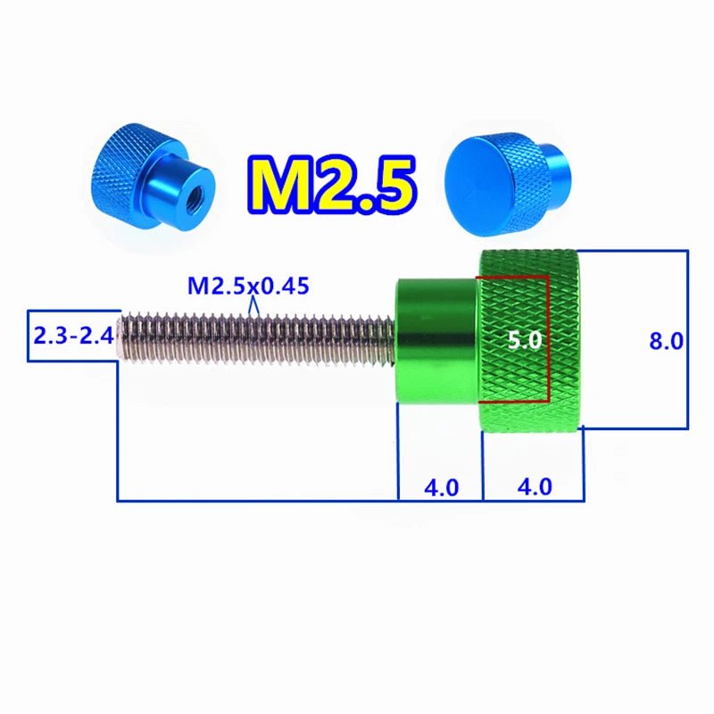 M2.5 Anodized Aluminum Knurled Thumb Screws – Flat Head Grip Knob for PC & Graphics Card (3–40mm) - HomeDIYer