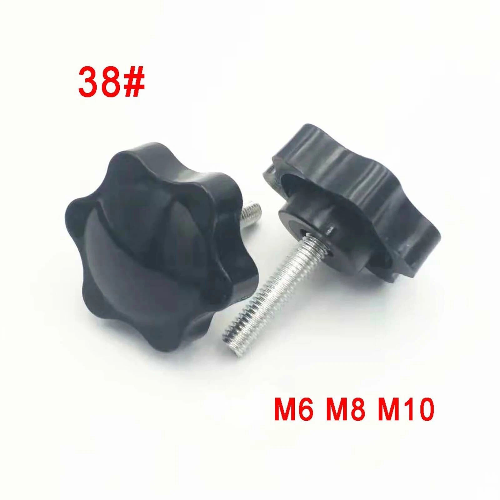 M6 M8 M10 Six-Petal Flower Rose Head Plastic Thumb Screws – 38mm Black Hand Grip Knob Bolts