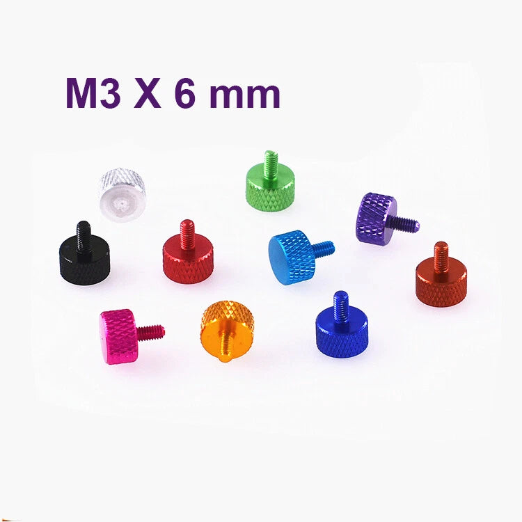 M3 Knurled Thumb Screws 6mm — Aluminum Alloy, Colorful Hand-Twist Grip Bolts