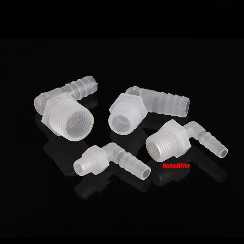 Male Thread Barbed 90° Elbow Hose Connector — Plastic Pipe Fitting with Washer