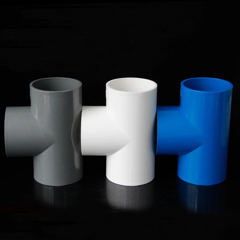 20mm to 200mm PVC Plastic Pipe Fittings Adhesive Tee T Connector White Blue Gray