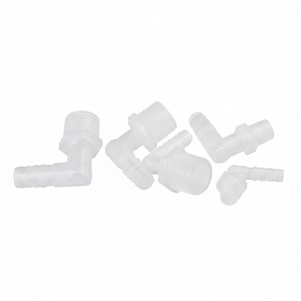 Plastic 90° Elbow Barbed Joiner Male Thread Hose Pipe Connector Water Fish Tank