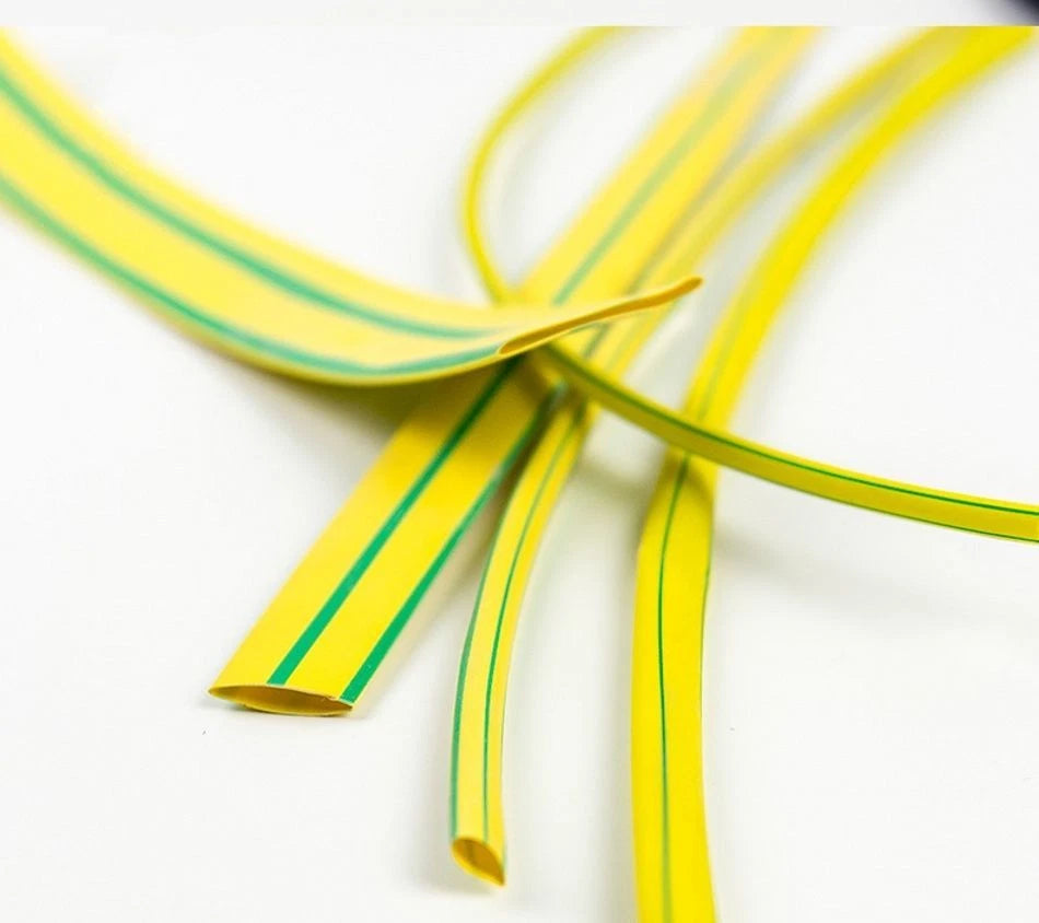 Yellow & Green Heat Shrink Tubing 2:1 — Φ3mm to Φ50mm, Fire Resistant, Soft PVC Sleeving