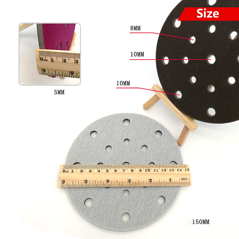 6"（150mm）Hook & Loop Sponge Sandpaper 17 Hole Red Sanding Discs 300 - 2000 Grit