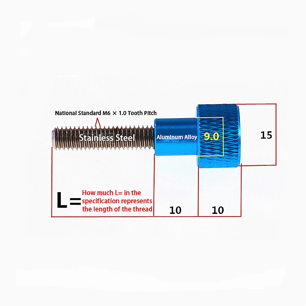 M6 KNURLED THUMB SCREWS ALUMINIUM ALLOY&STAINLESS HAND GRIP KNOB BOLTS L:50-70mm