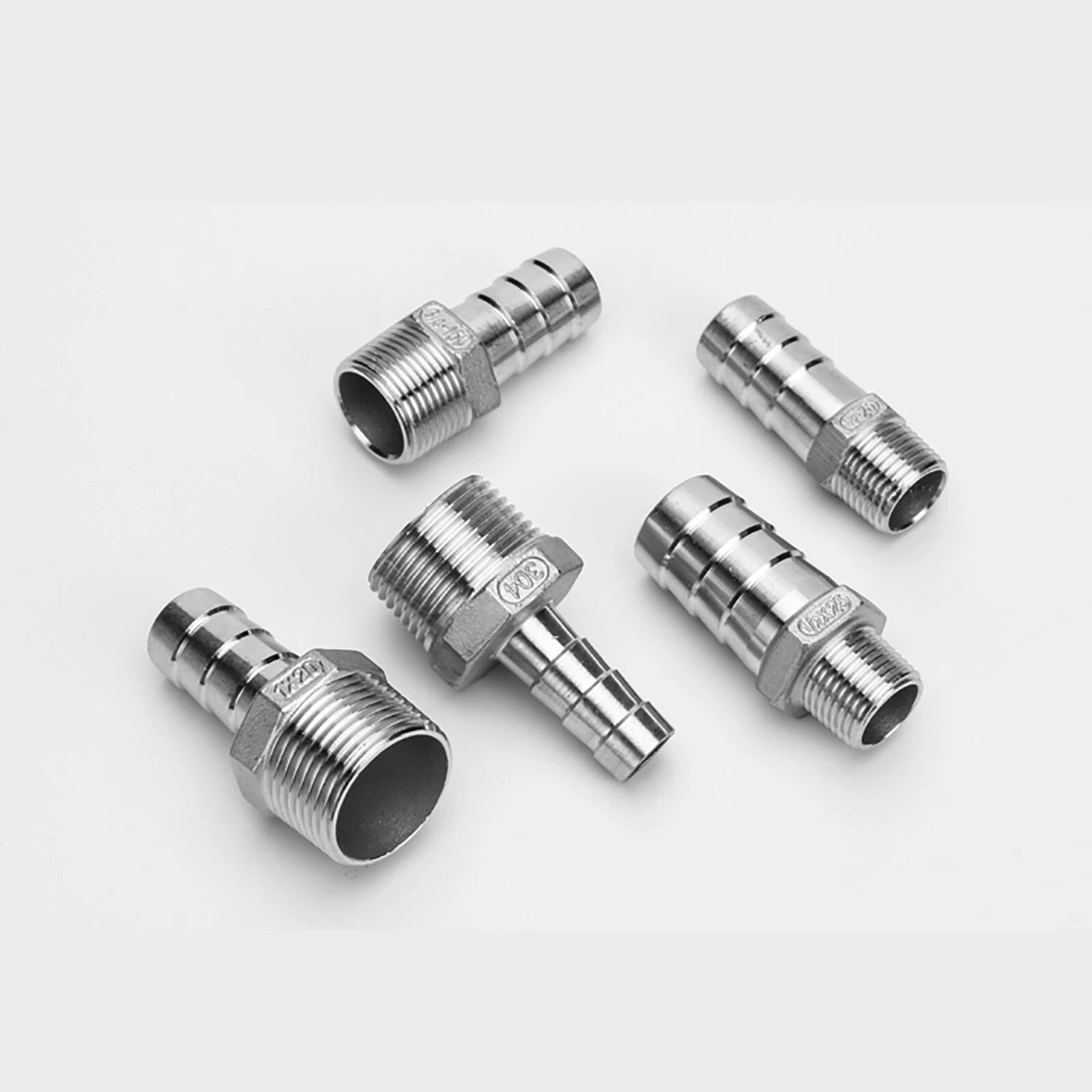 304 Stainless Steel BSP Hose Tail Barb Fittings — 1/8" to 2" Thread