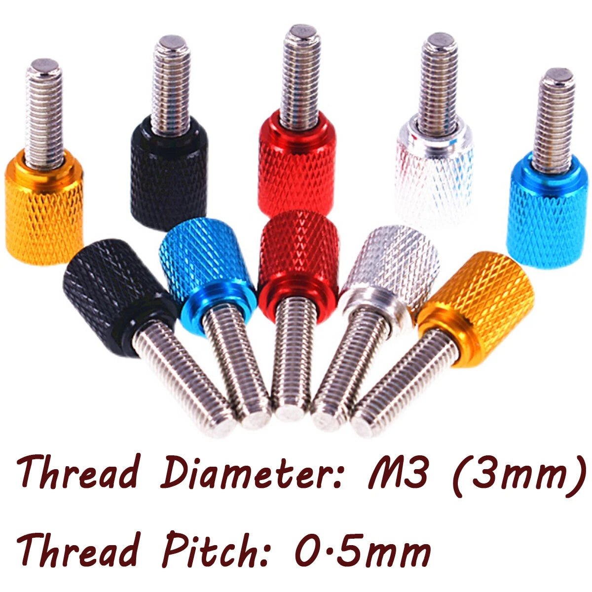 M3 High Knurled Thumb Screws – Aluminum Head + Stainless Steel Thread, Hand Twist Flat Grip (5‑100mm, 5 Colors) - HomeDIYer