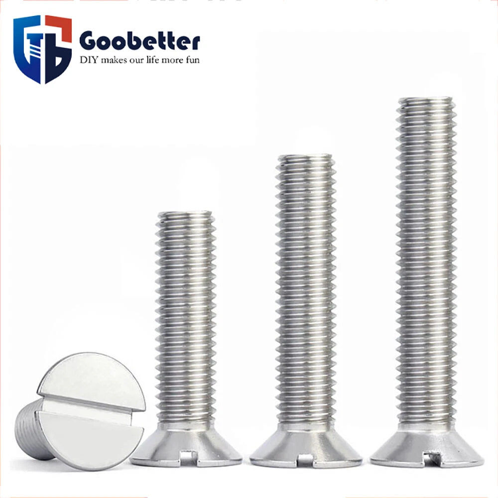 Slotted Countersunk Machine Screws – A2 Stainless Steel, M1.2 to M6, Fully Threaded