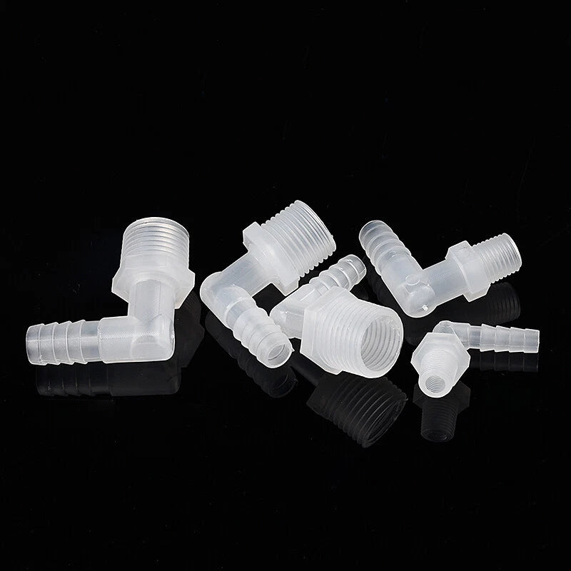 Plastic 90° Elbow Barbed Joiner Male Thread Hose Pipe Connector Water Fish Tank