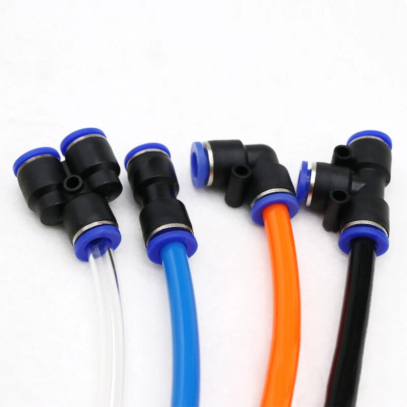Pneumatic Push-In Fittings 4-16mm — Elbow, T, Y & Straight Air Hose Connectors