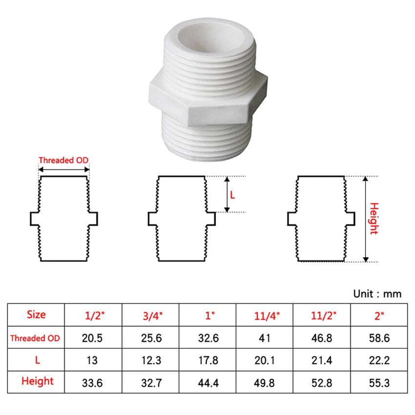PVC 1 2" -2" Male Thread Straight Connector Water Pipe Fittings Joint Adapter
