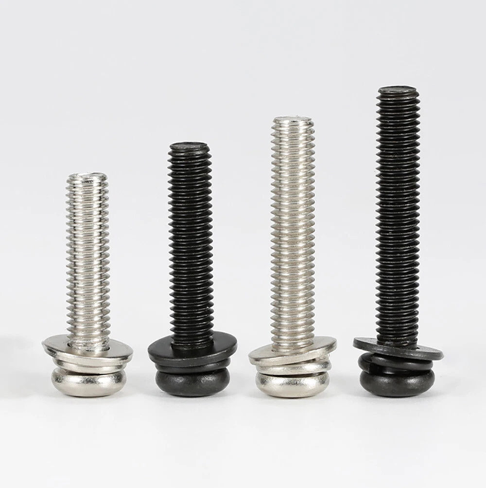 M5–M8 Phillips Pan Head Screws with Flat Washer – Nickel Plated or Black Zinc, Carbon Steel