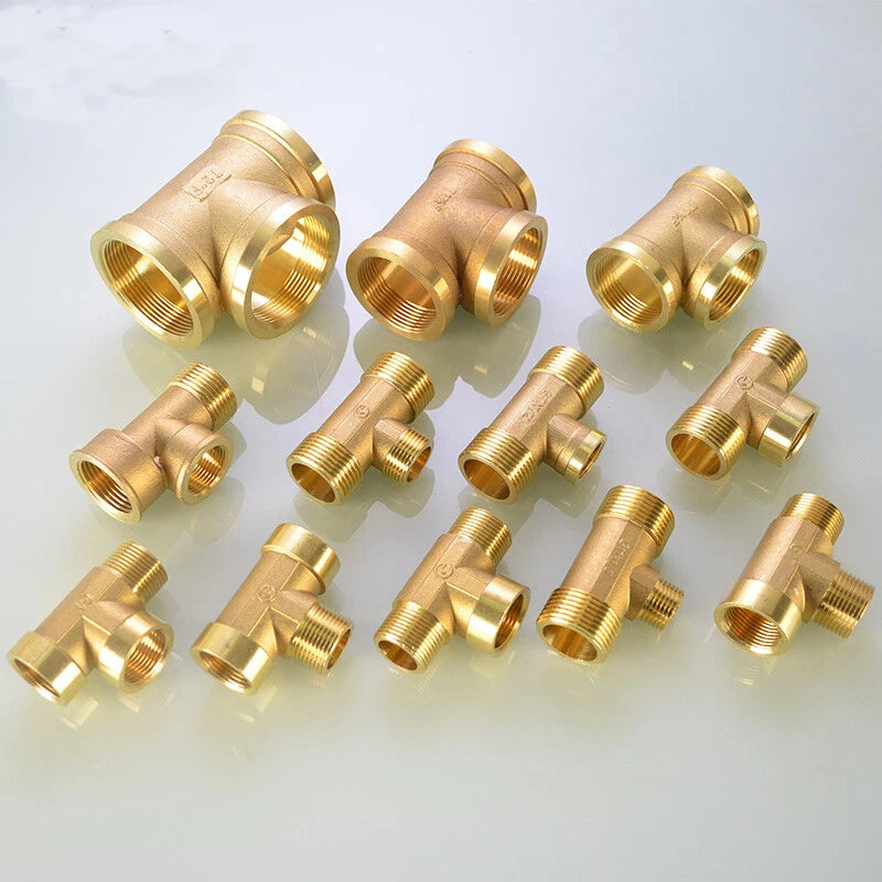Brass Tee Pipe Fittings – NPT Thread, 1/8" to 2", M/F Configurations