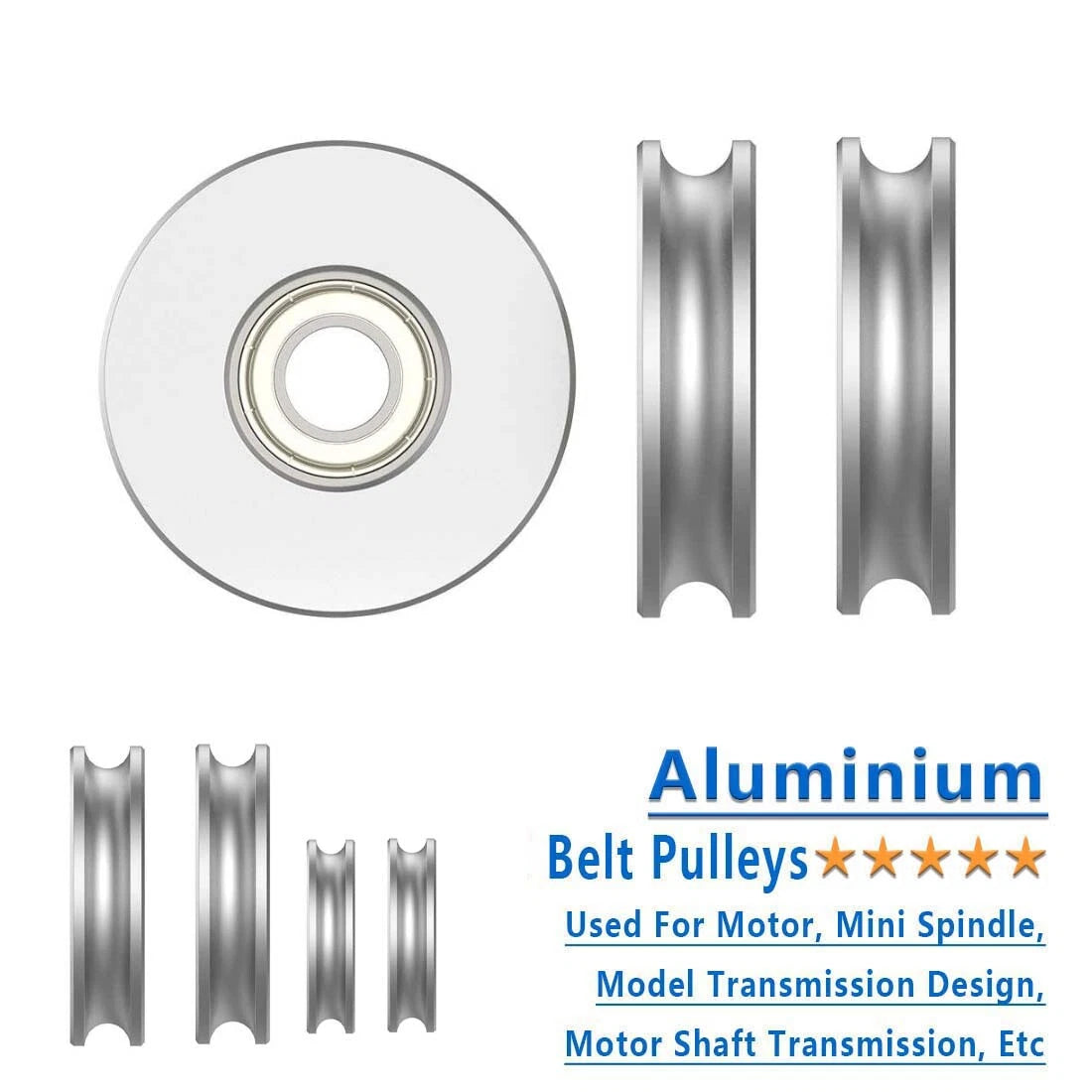 U-Groove Aluminum Pulley Wheel OD 30/40/50/60/80mm Bearing Pulleys Hole 5~15mm