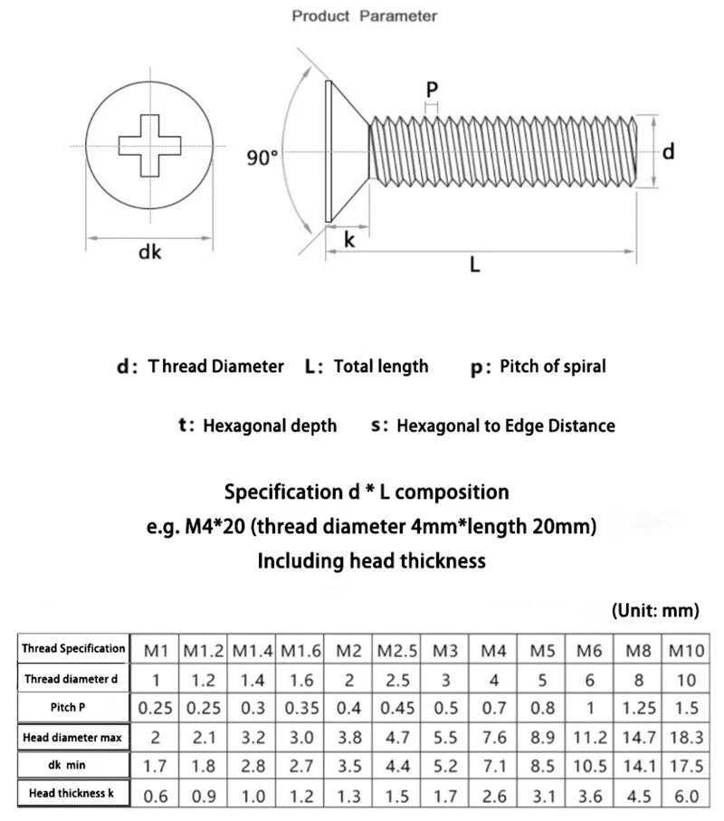 M5 M6 M8 Phillips Countersunk Screws 304 Stainless Steel | 30–100mm - HomeDIYer