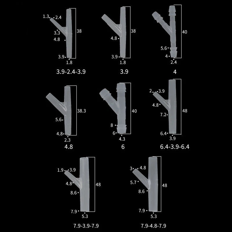 Y-Piece 3-Way Plastic Hose Connector — Barbed Tube Fitting 3.9mm to 10mm