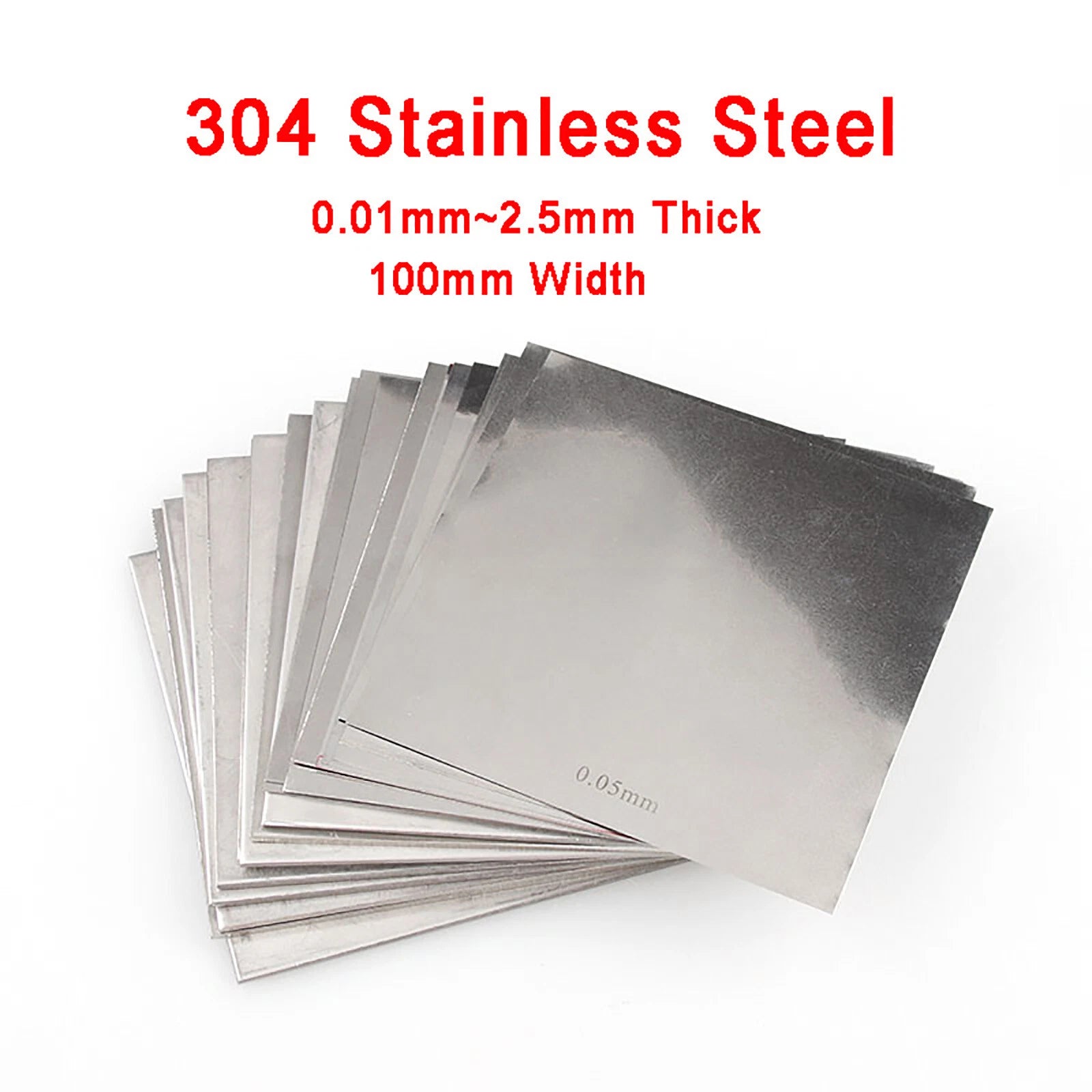 304 Stainless Steel Sheet Plate — Precision Shim Stock 0.01mm–2.5mm Thick | 100×100mm