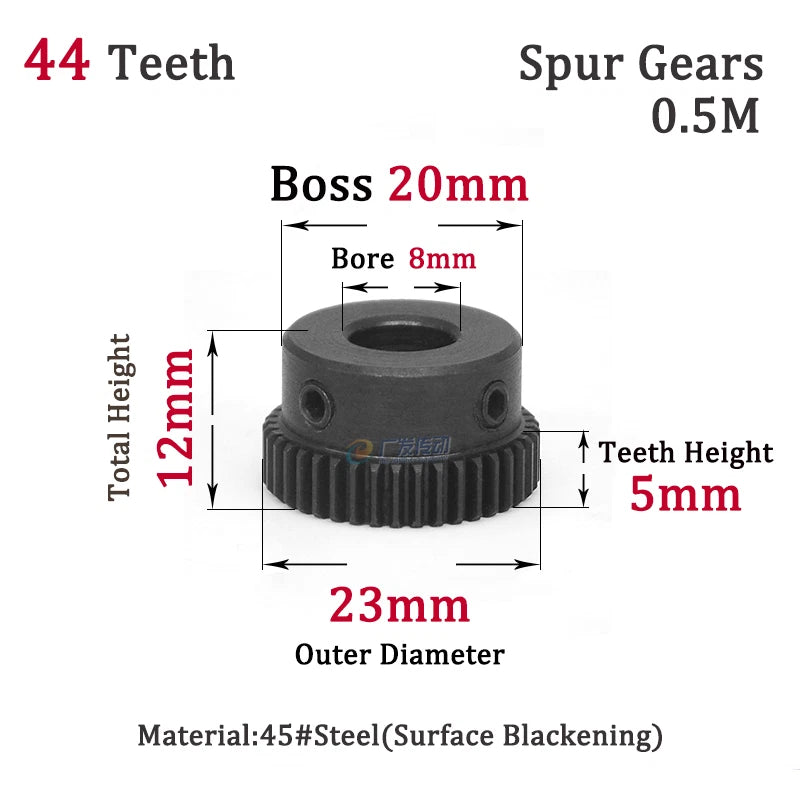 0.5 Mod 44T Spur Gears Steel Pinion Gears Metal Spur Transmission Gear 45 Steel